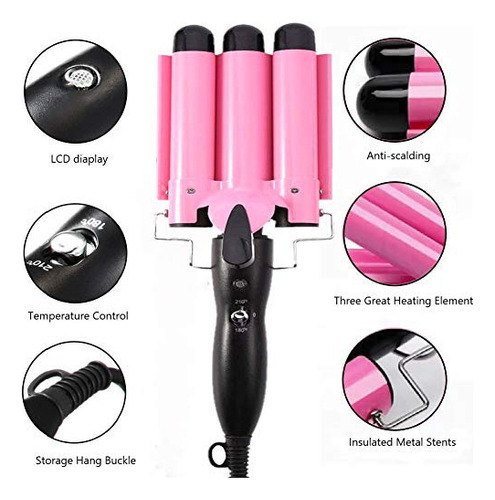 Modvica 3 Jumbo Barrel Curling Iron Wand 32mm Hair Waver Tem Color Rosa - Imagen 6