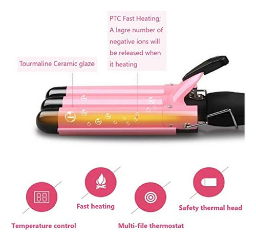 Modvica 3 Jumbo Barrel Curling Iron Wand 32mm Hair Waver Tem Color Rosa - Imagen 7