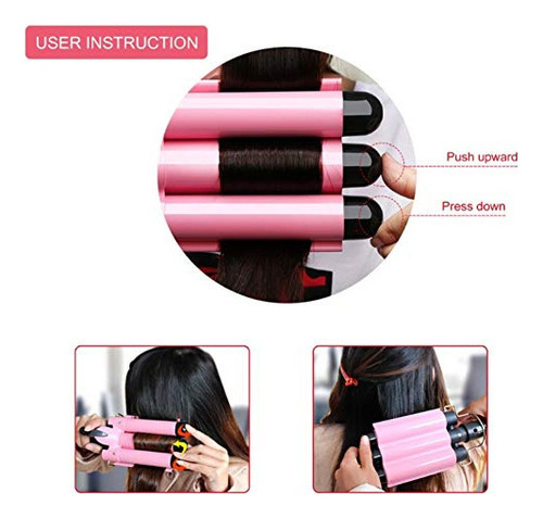 Modvica 3 Jumbo Barrel Curling Iron Wand 32mm Hair Waver Tem Color Rosa - Imagen 8